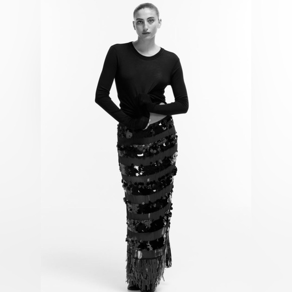H&M Sequined Maxi Skirt with sequin frill hem. Size 2. NWT - Picture 2 of 7